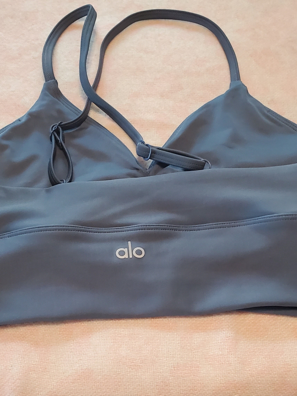 ALO Yoga charcoal gray strappy sports bra